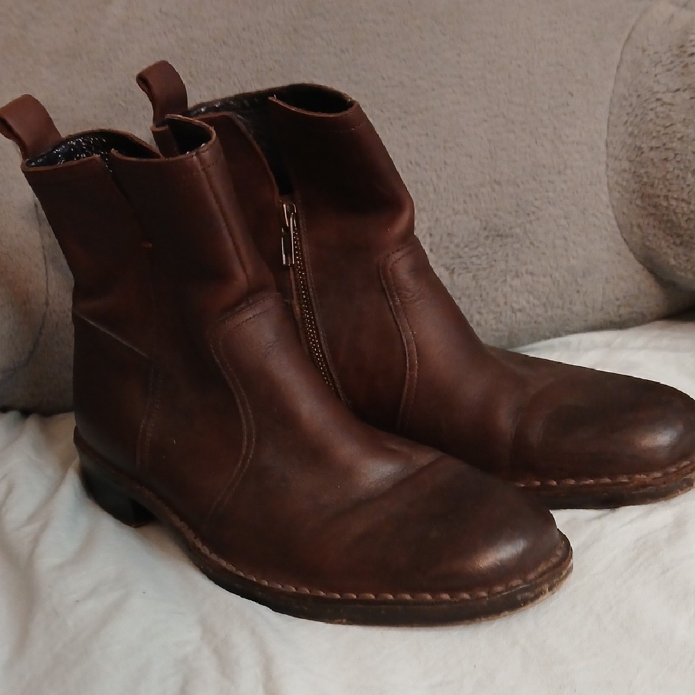 Michael Shannon Brown Leather Zip Ankle Boots
